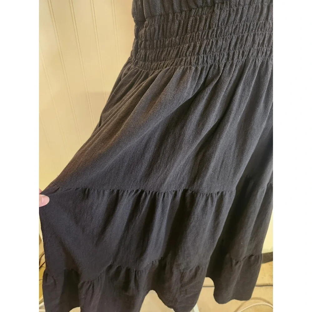 The Get Women's Black V Neck & Open Tie Back Sleeveless Maxi Tier Dress Size XL‎